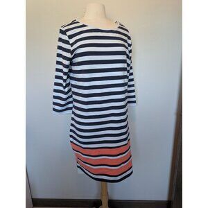 Duffield Lane Striped Dress XL Navy Coral 3/4 Sleeve Coastal Nautical